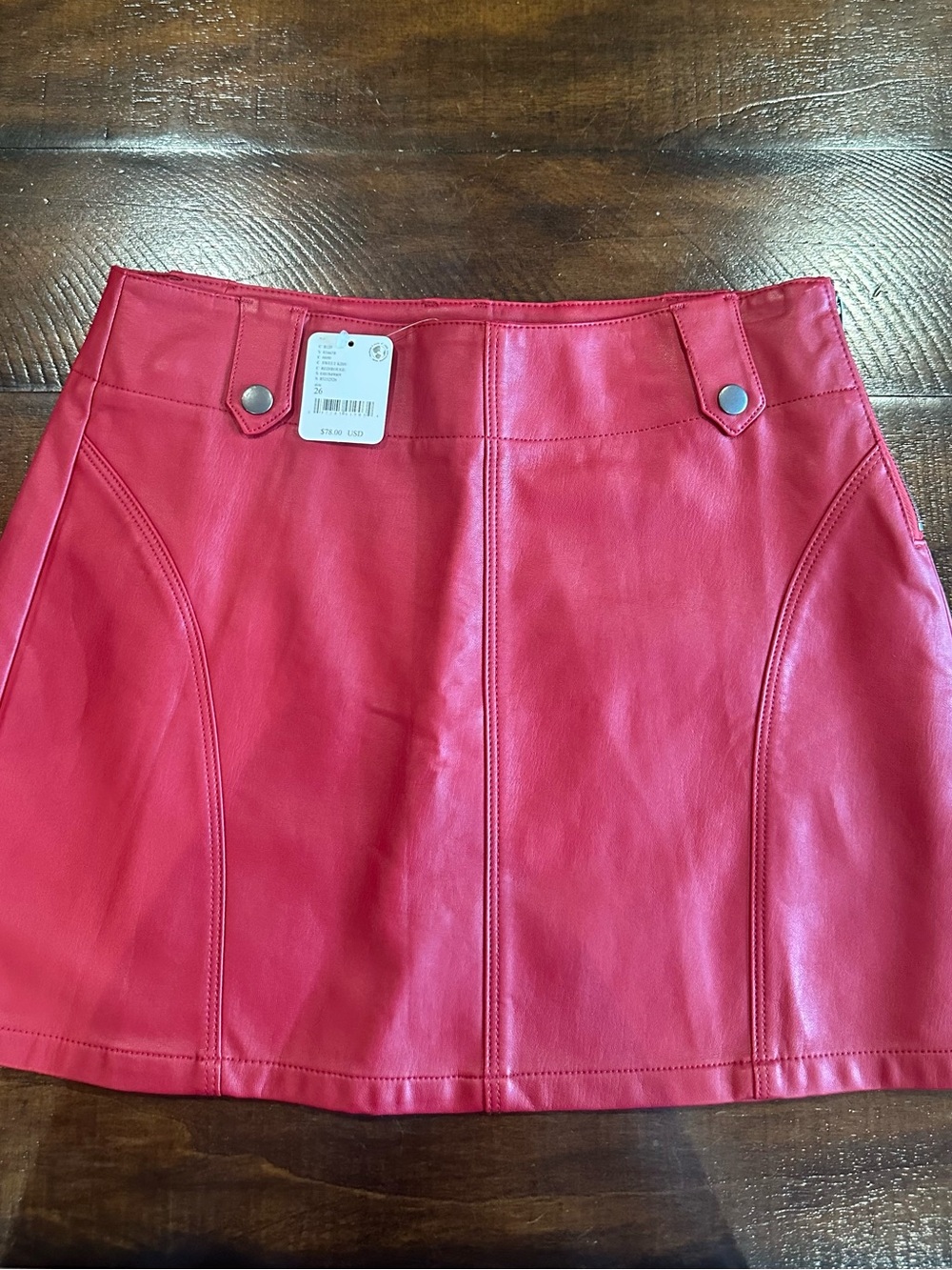 We The Free Red Faux Leather Mini Skirt with Snap Details
